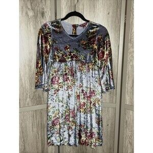April Cornell Dress Girls Evermore Velvet Blue Color Floral Print Size 11 / 12